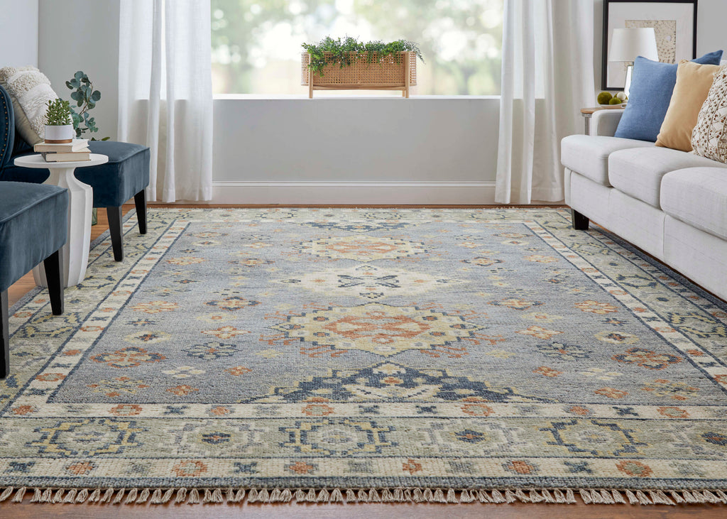 Fillmore Transitional Diamond Blue Taupe Gray Area Rug (5' x 8')