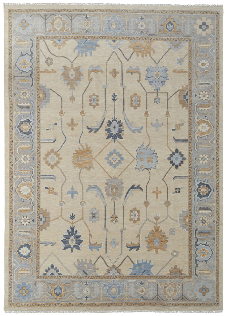 Karina Transitional Floral Botanical Ivory Blue Tan Area Rug (8'6" x 11'6")