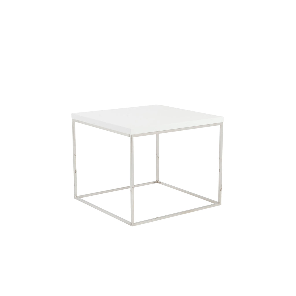 Teresa Side Table - White,Polished Stainless Steel