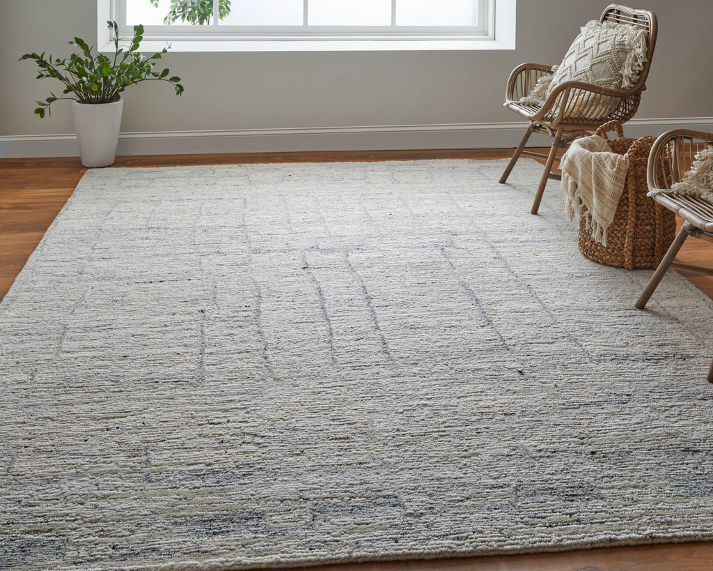 Navaro Modern Distressed Ivory Gray Blue Area Rug (7'9" x 9'9")