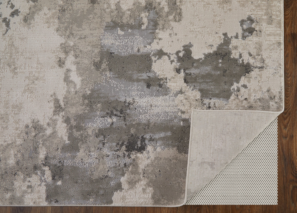 Prasad Modern Watercolor Ivory Gray Area Rug (2'10" x 7'10")