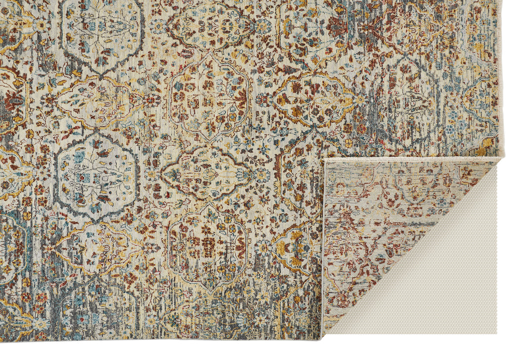 Siena Transitional Distressed Ivory Tan Blue Area Rug (9'6" x 13'6")