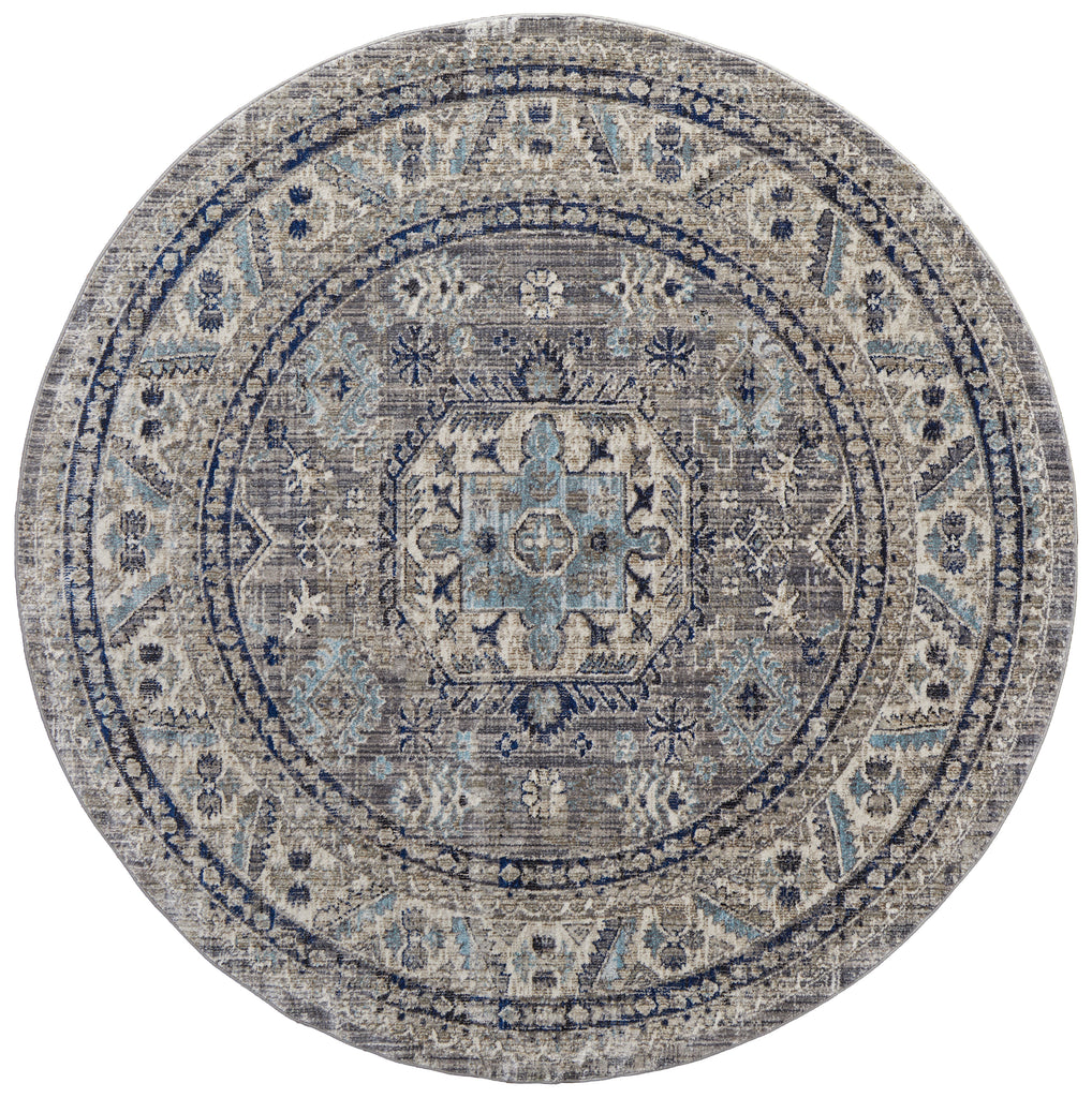 Bellini Transitional Medallion Taupe Gray Blue Area Rug (7'10" x 7'10")