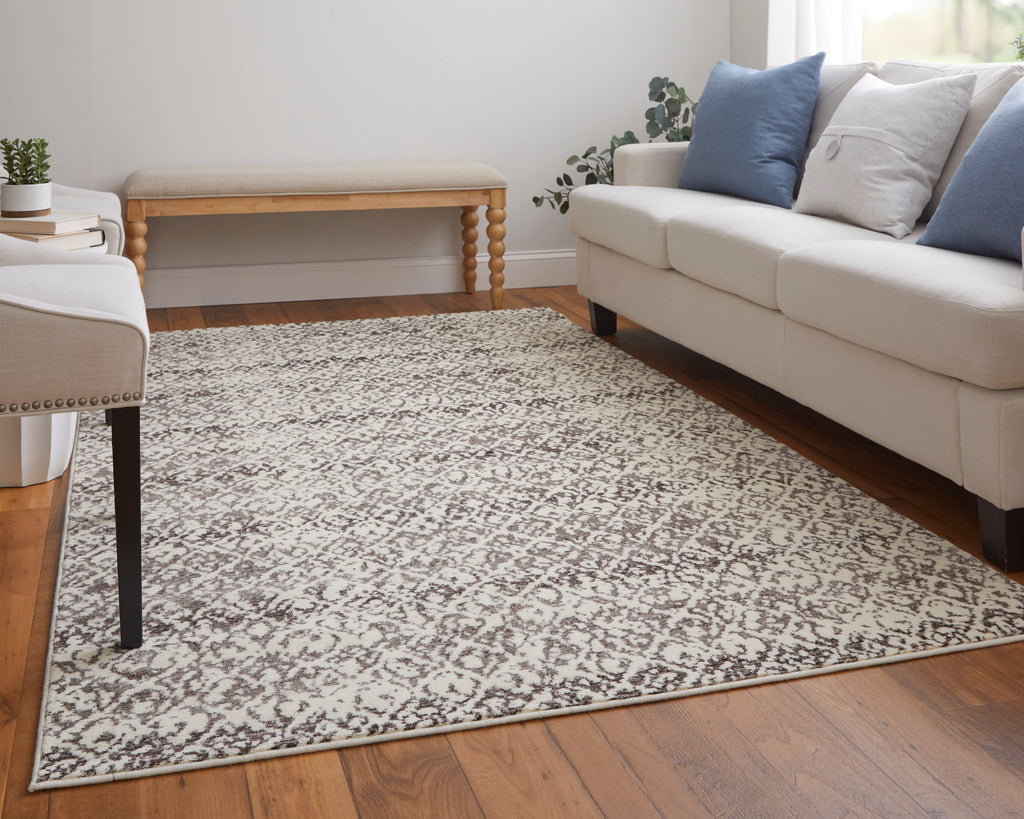 Azeri III Transitional Abstract Ivory Brown Taupe Area Rug (2'2" x 4')