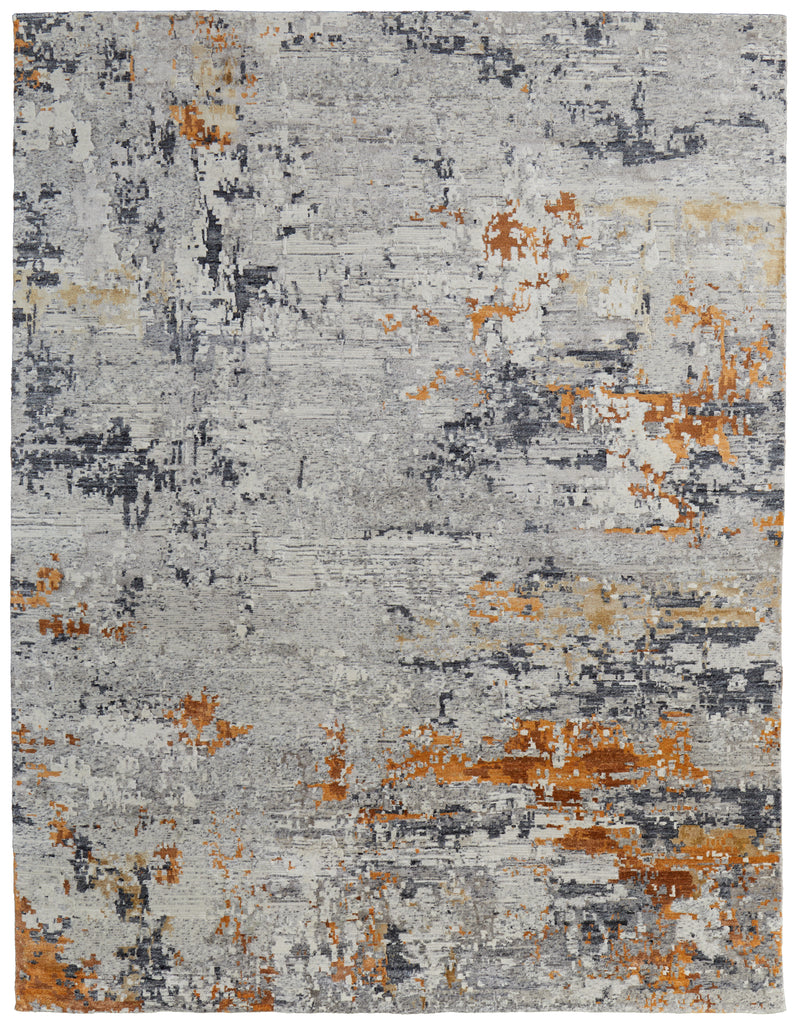 Gia Modern Abstract Gray Ivory Orange Area Rug (5'6" x 8'6")