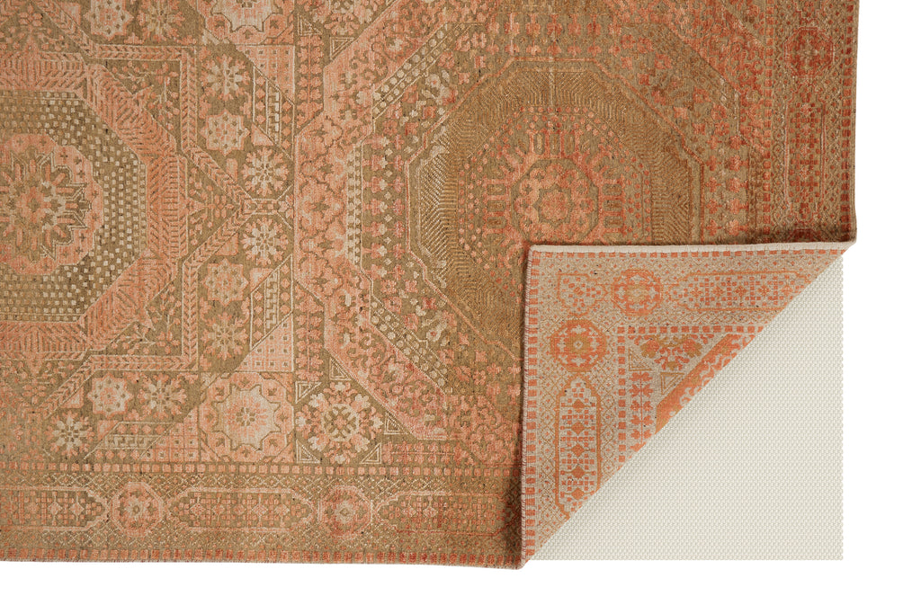 Lanister Transitional Medallion Orange Tan Ivory Area Rug (7'9" x 9'9")