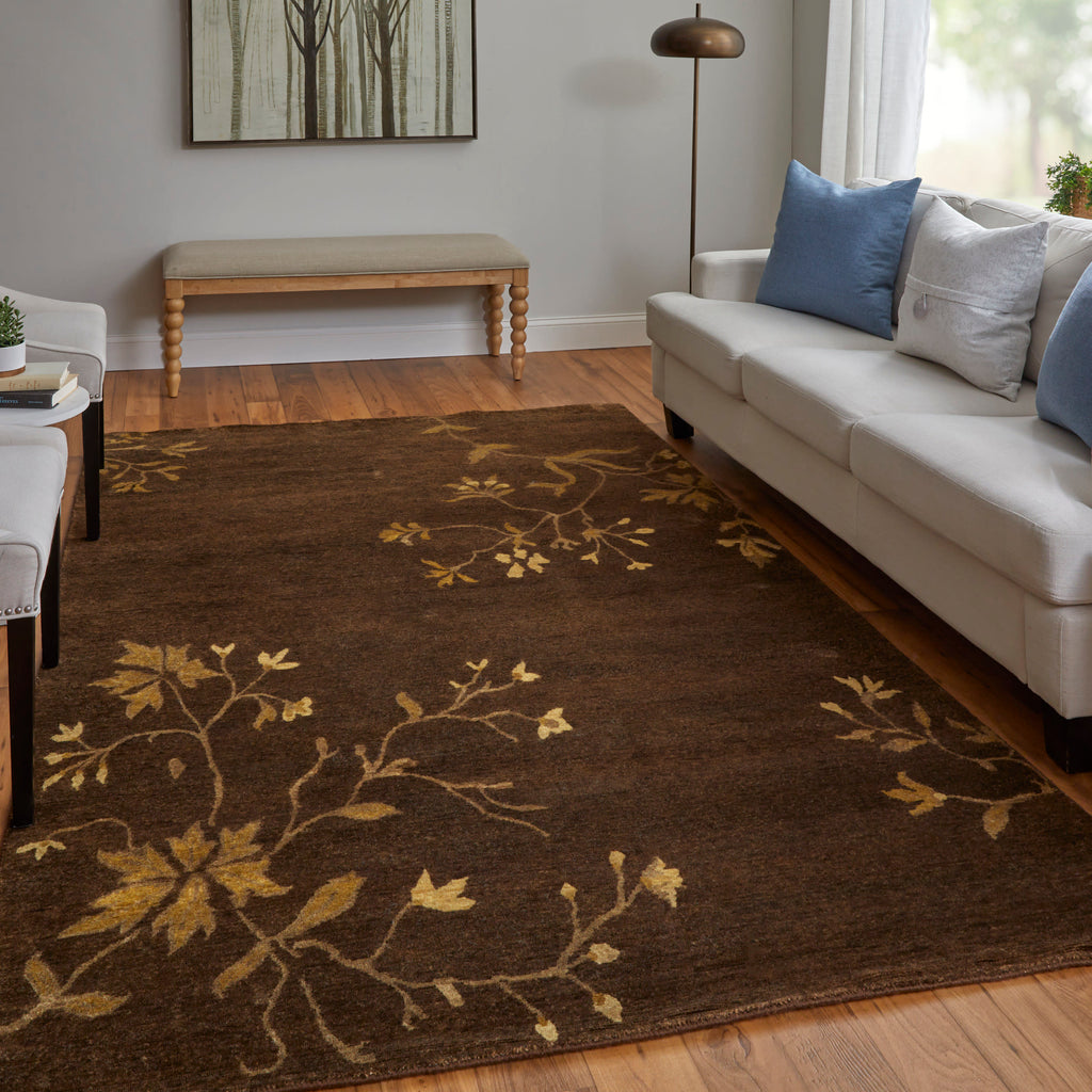 Cordonnet Transitional Floral Botanical Green Gold Area Rug (4' x 6')