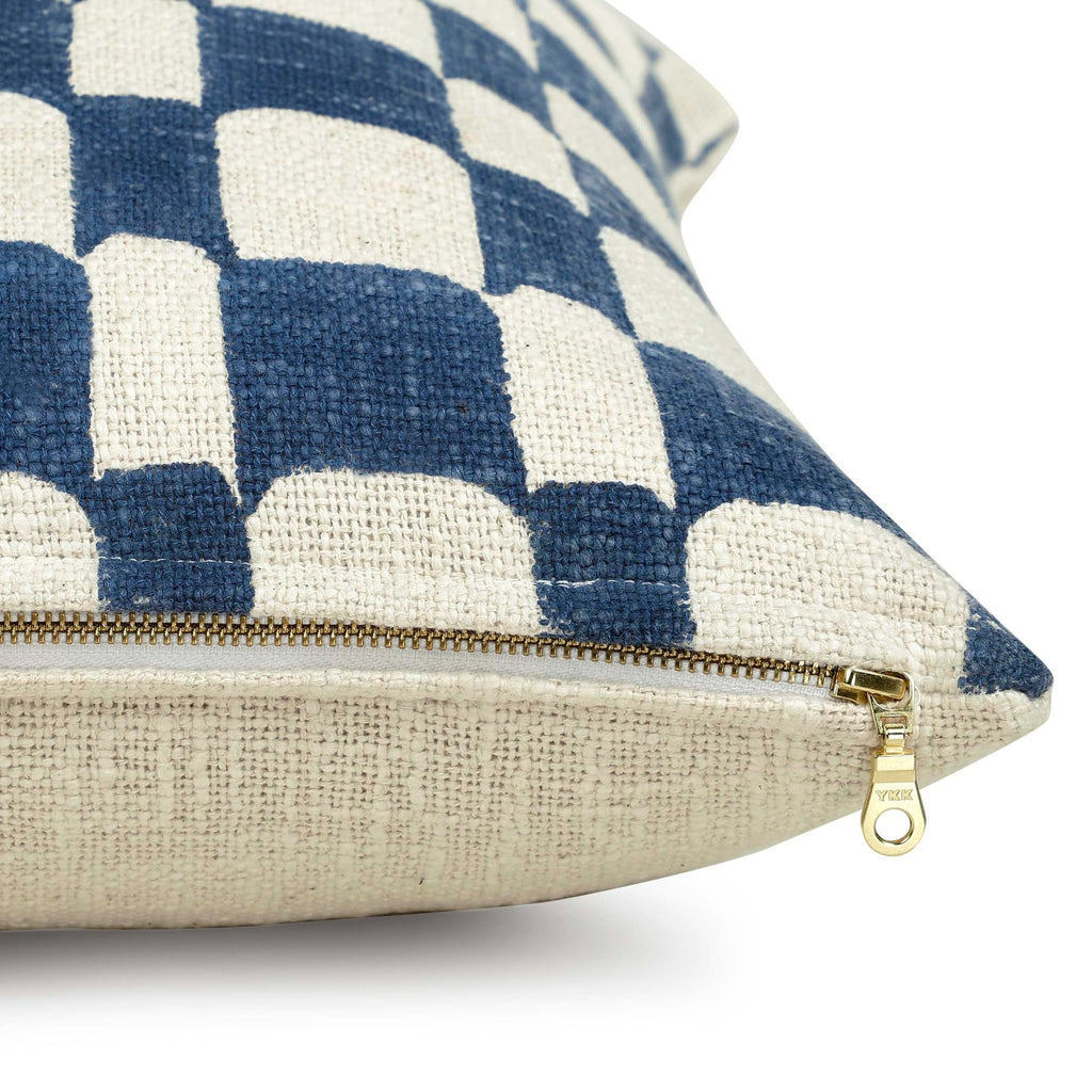 Checkered Block Printed Pillow Indigo