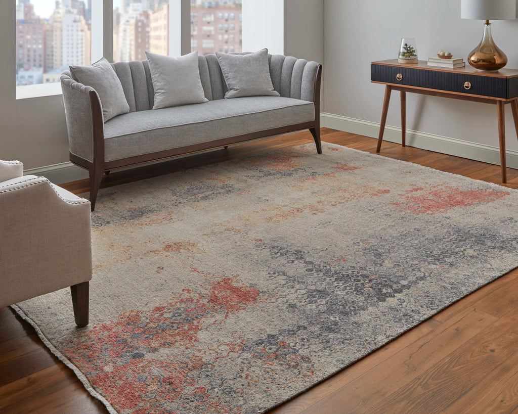 Riplee Modern Distressed Ivory Blue Red Area Rug (11'6" x 15')