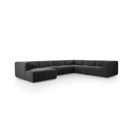 Langham Channeled 6-Piece LAF Chaise Sectional - Saxon Charcoal