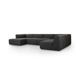 Langham Channeled 5-Piece LAF Chaise Sectional - Saxon Charcoal