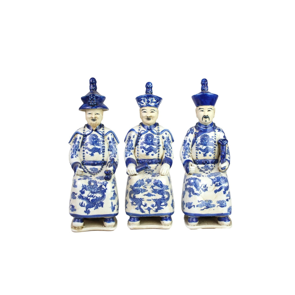 Blue And White Sitting Qing Emperors of 3 Generations Set