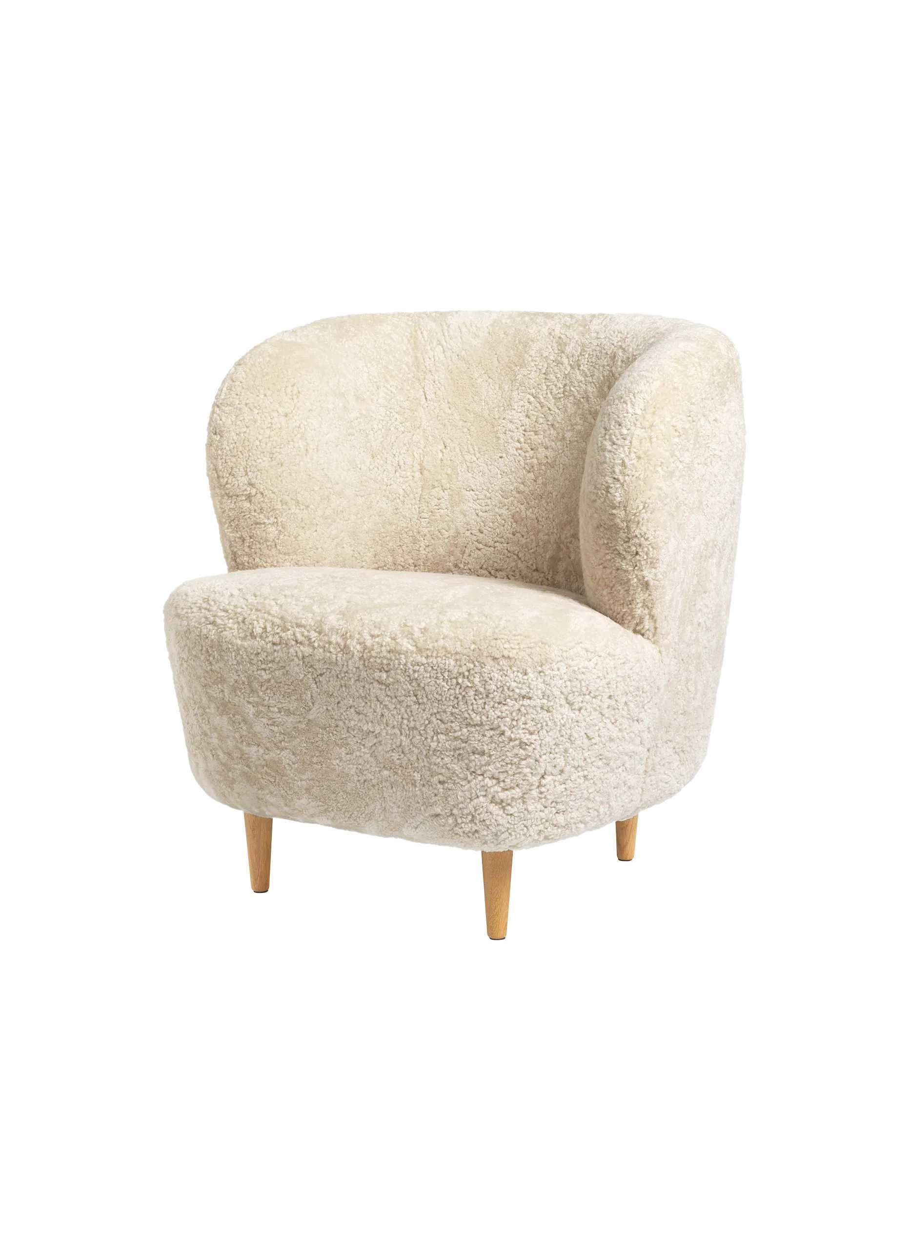 Gubi Stay Lounge Chair Fully Upholstered In Sheepskin, Skandilock (Moonlight, Standard), Oak Semi Matt Lacquered Base