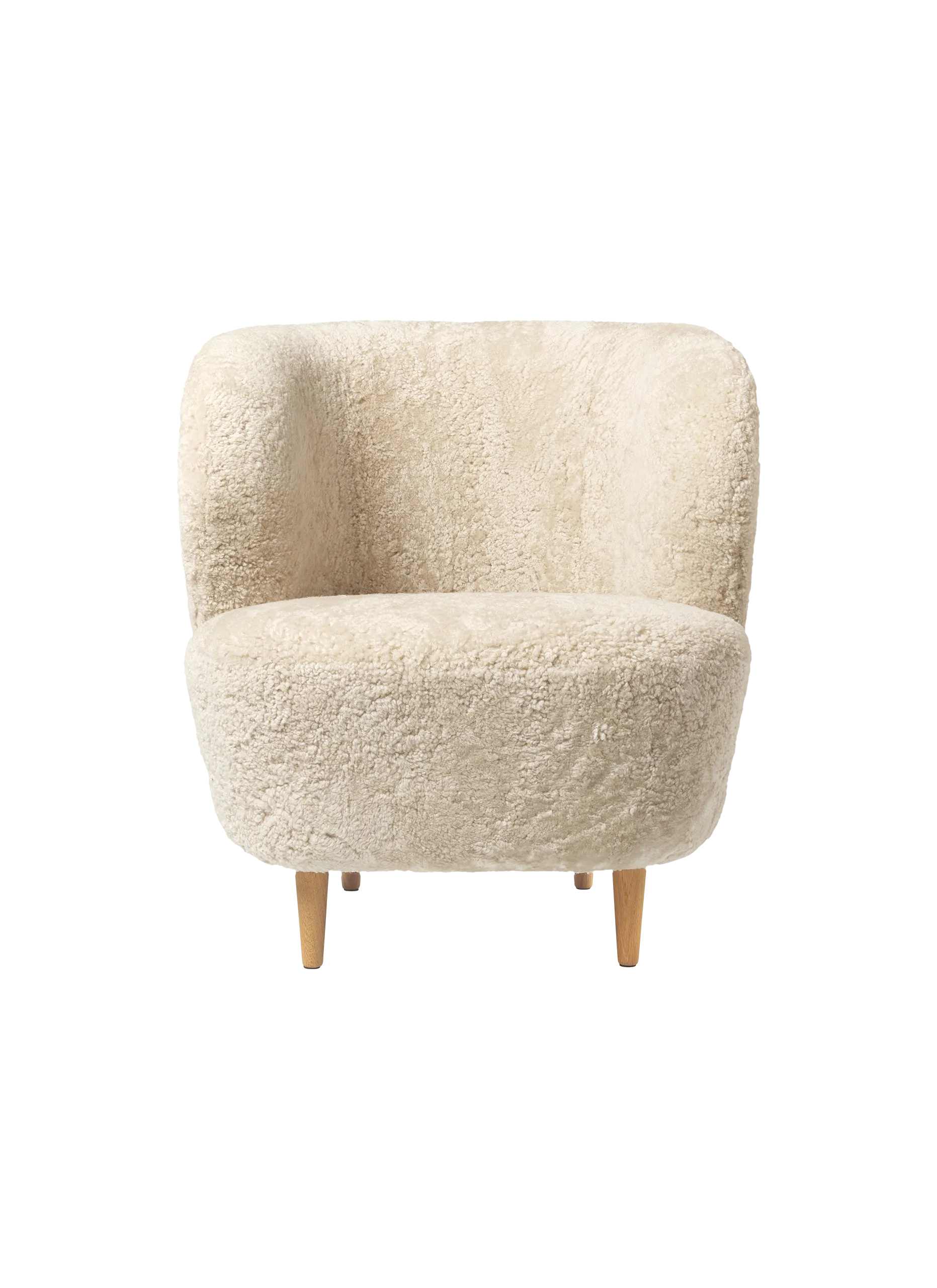 Gubi Stay Lounge Chair Fully Upholstered In Sheepskin, Skandilock (Moonlight, Standard), Oak Semi Matt Lacquered Base