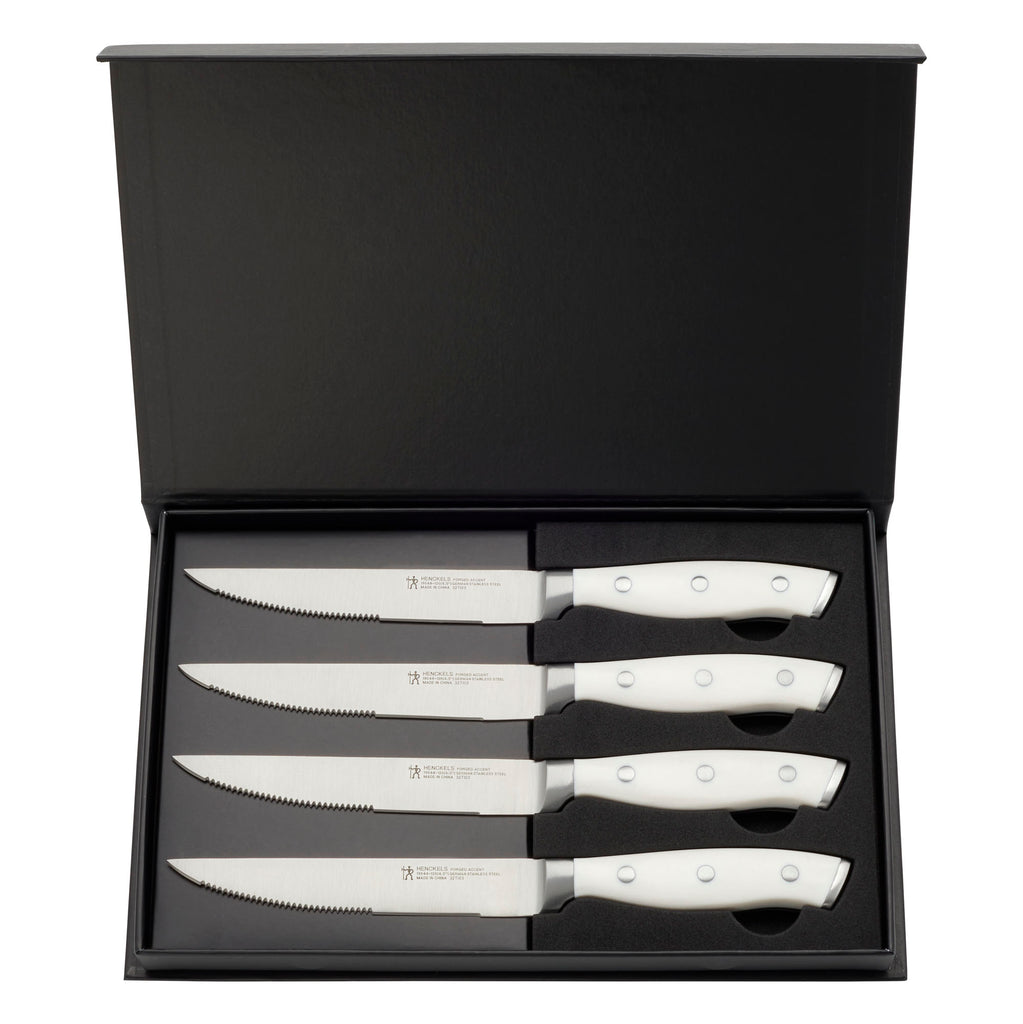 4-Piece Steak Set White Forged Accent