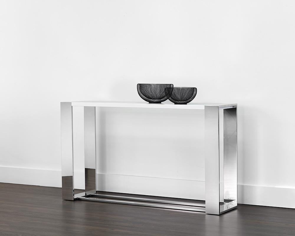 Dalton Console Table - Stainless Steel - High Gloss White