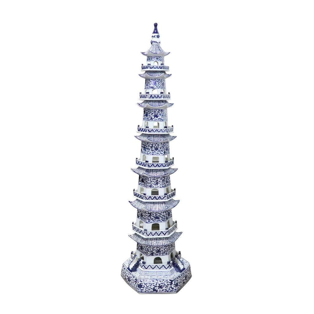 Blue And White Pagoda 7 Tier Twisted Vine Motif