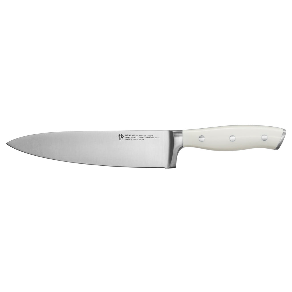 8" Chef's Knife- White Handle Forged Accent