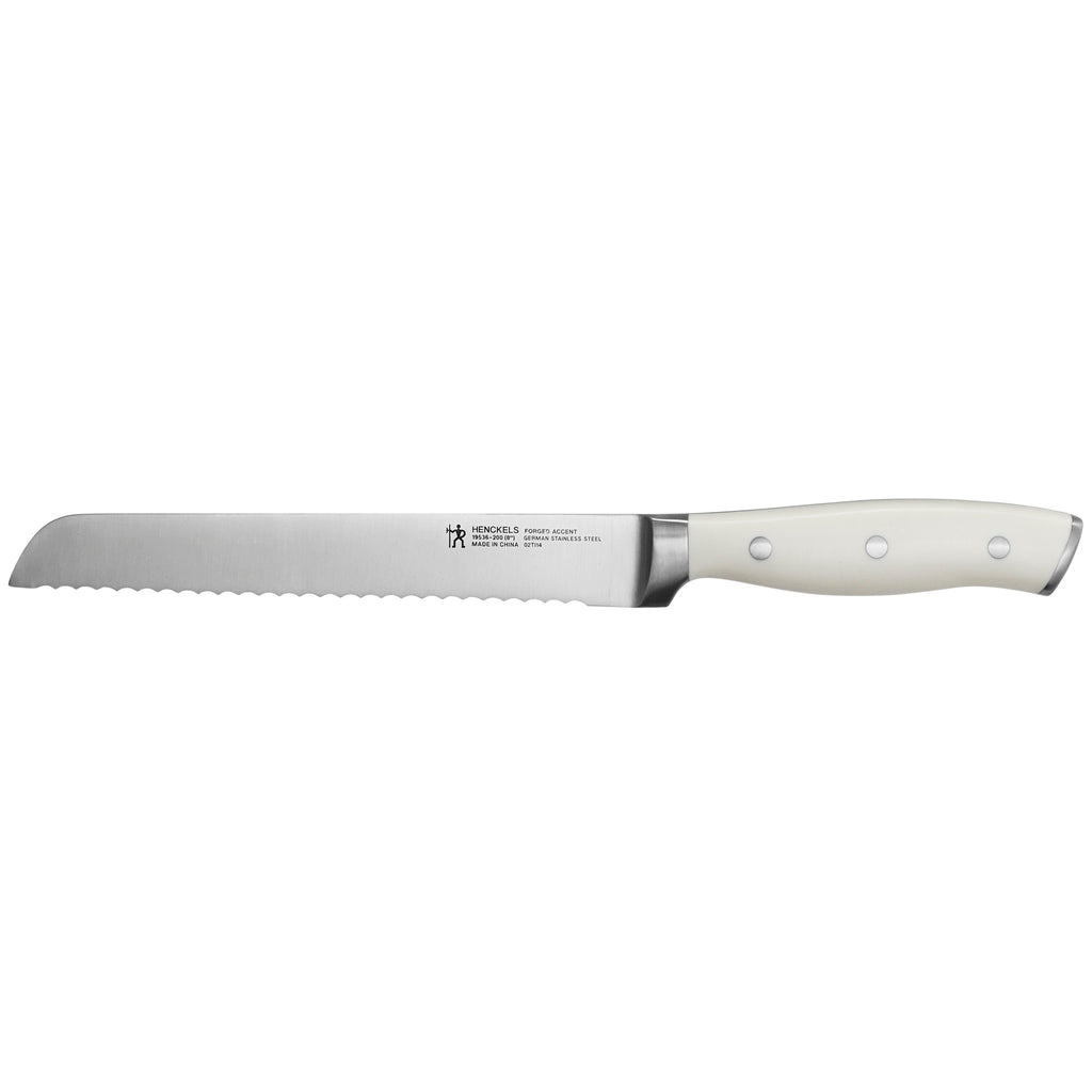 8" Bread Knife- White Handle Forged Accent