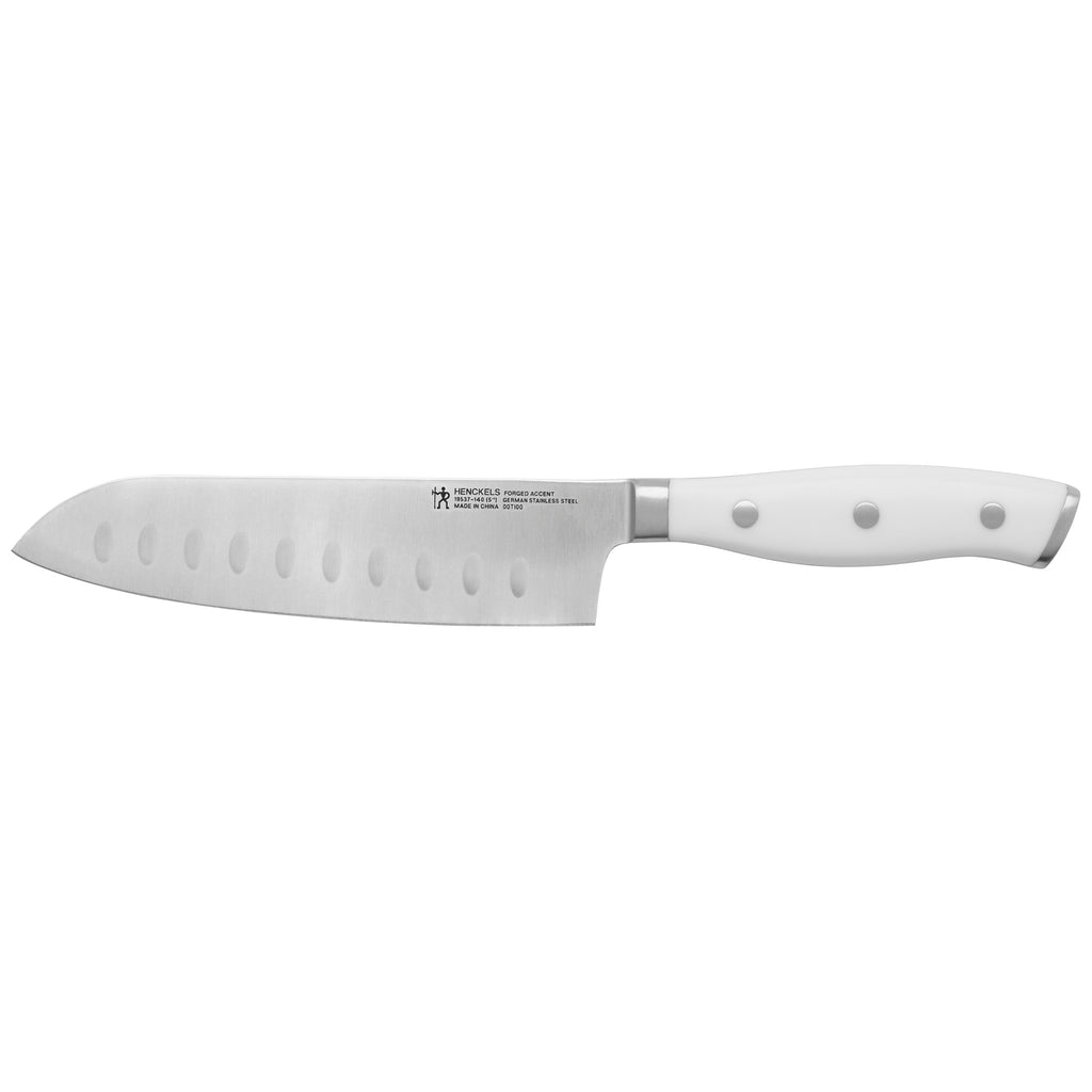 5" Santoku He- White Handle Forged Accent