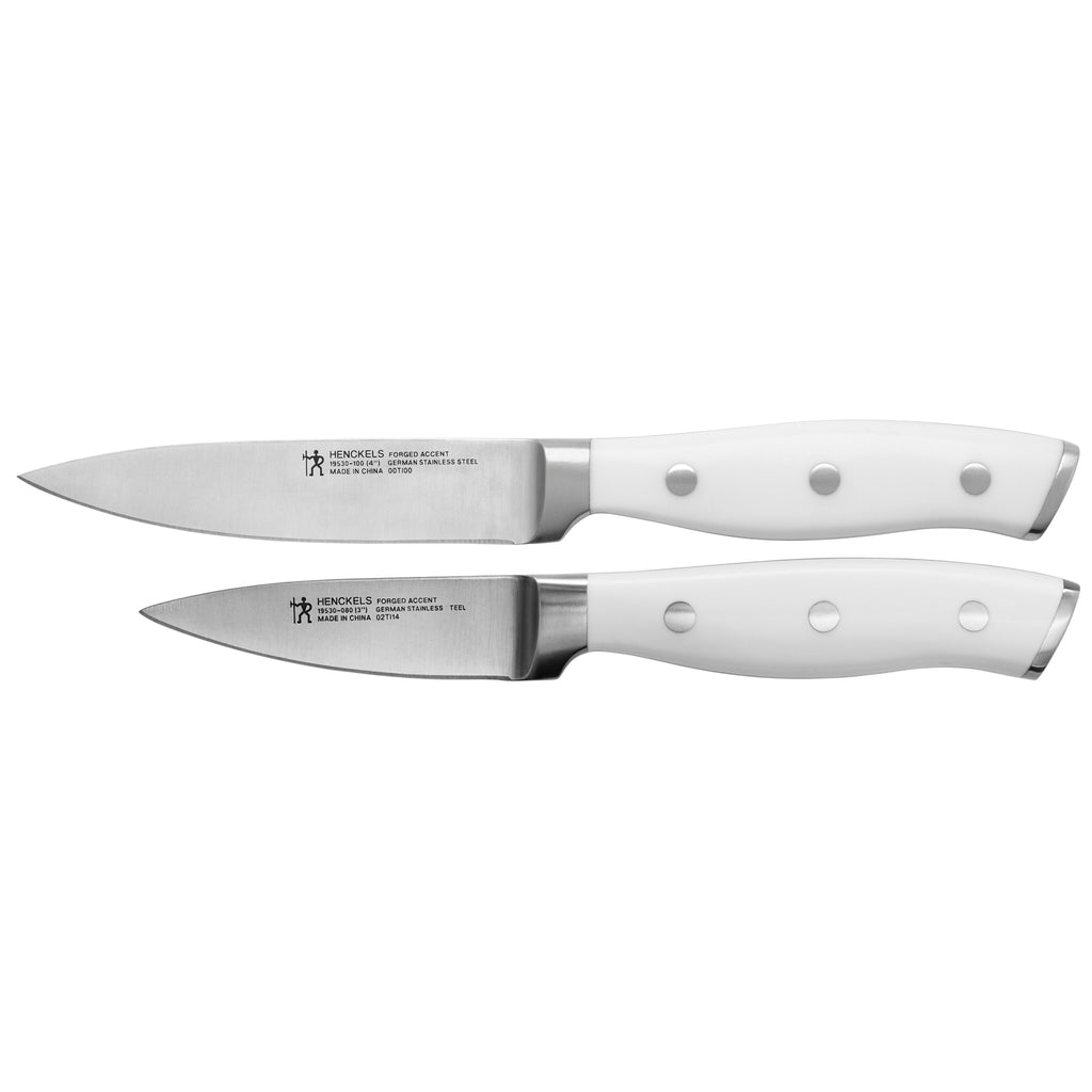 2-Piece Paring Knife Set- White Handle Forged Accent