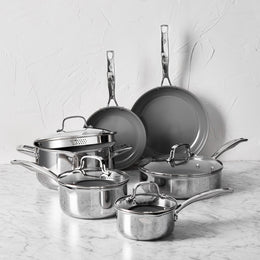 10-Piece Stainless Steel Ceramic Nonstick Cookware Set, Clad H3 Ceramic Nonstick