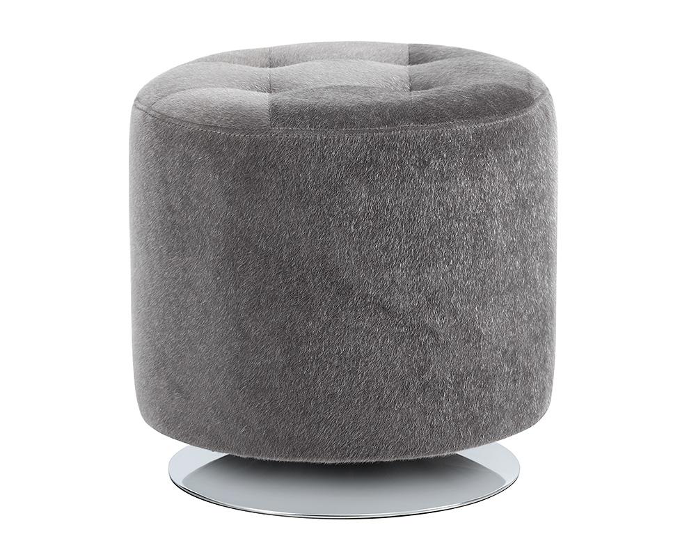 Domani Swivel Ottoman - Small - Grey Faux Fur