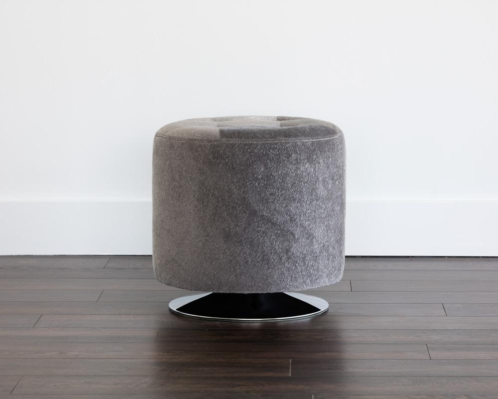 Domani Swivel Ottoman - Small - Grey Faux Fur