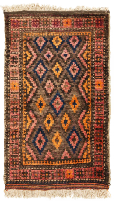 Antique Baluch Geometric Pink And Orange Wool Persian Rug