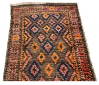 Antique Baluch Geometric Pink And Orange Wool Persian Rug