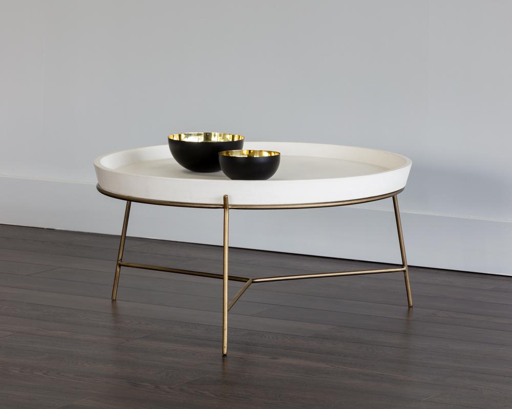 Remy Coffee Table - Antique Brass - White