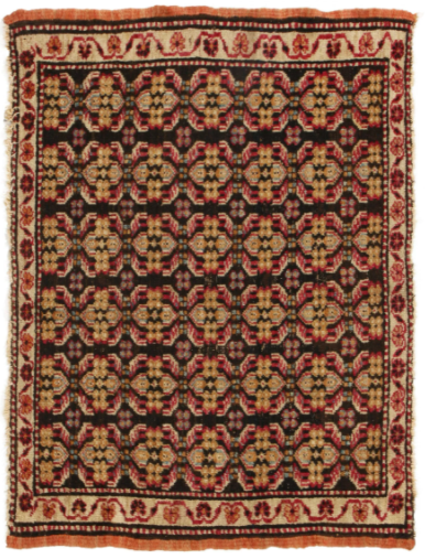 Antique Agra Geometric Beige And Red Wool Floral Rug