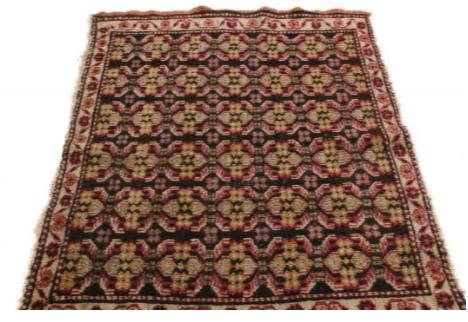 Antique Agra Geometric Beige And Red Wool Floral Rug