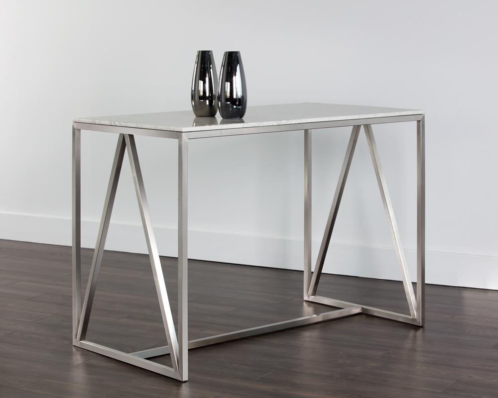 Abel Counter Table - Stainless Steel - White Marble