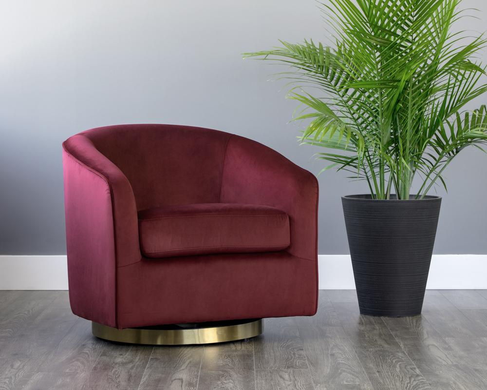 Hazel Swivel Lounge Chair - Burgundy Sky