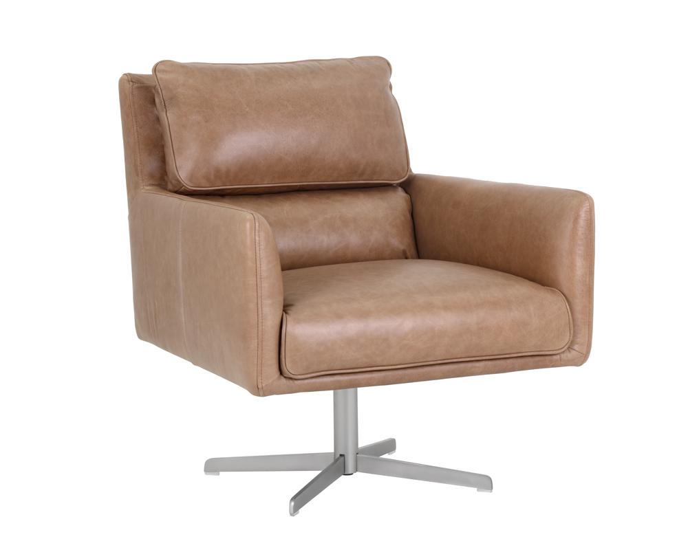 Easton Swivel Lounge Chair - Marseille Camel Leather