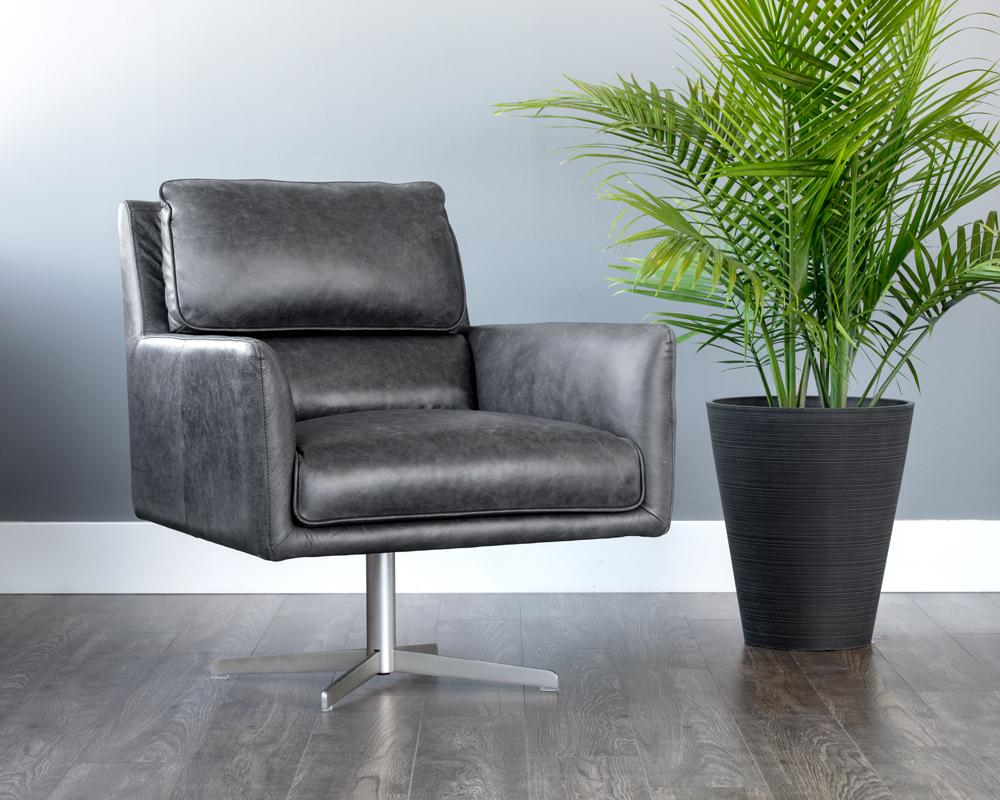 Easton Swivel Lounge Chair - Marseille Black Leather