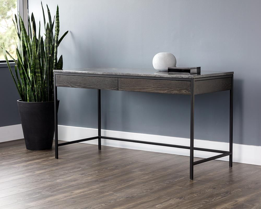 Stamos Desk - Black - Grey Marble / Charcoal Grey