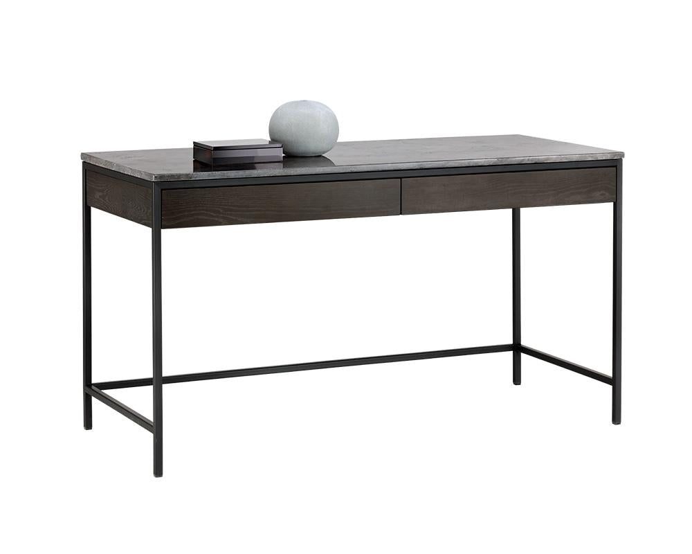 Stamos Desk - Black - Grey Marble / Charcoal Grey