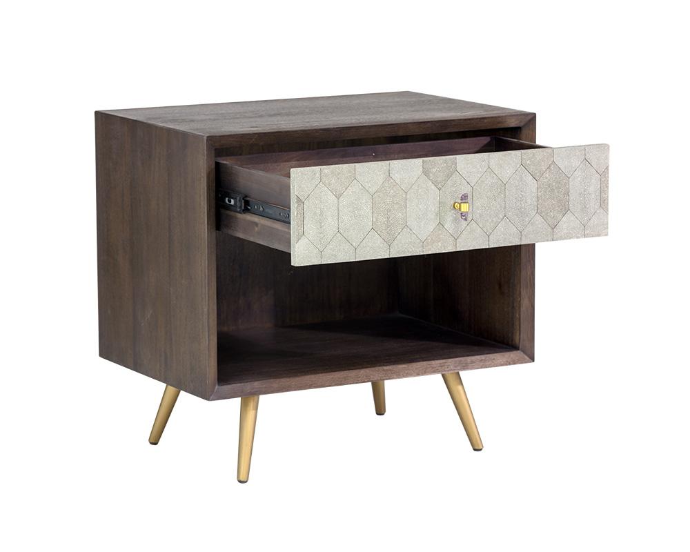 Aniston Nightstand - Dark Mango - Taupe Shagreen