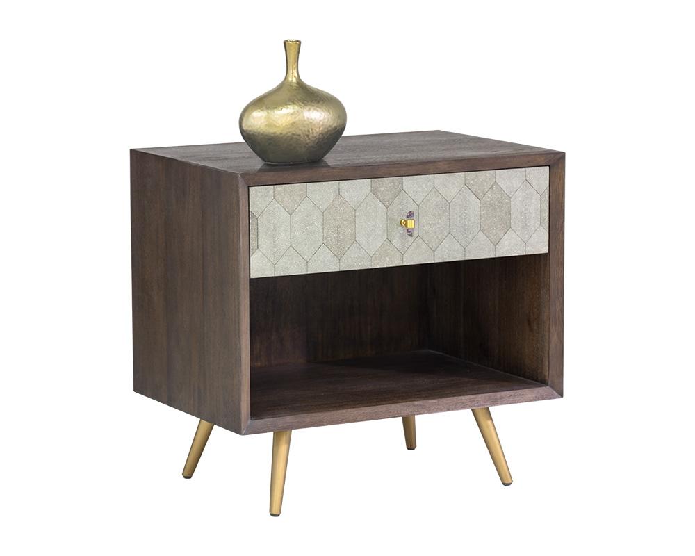 Aniston Nightstand - Dark Mango - Taupe Shagreen