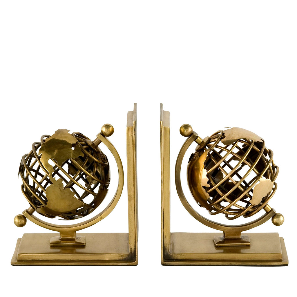 Bookend Globe Set of 2 Antique Brass Finish