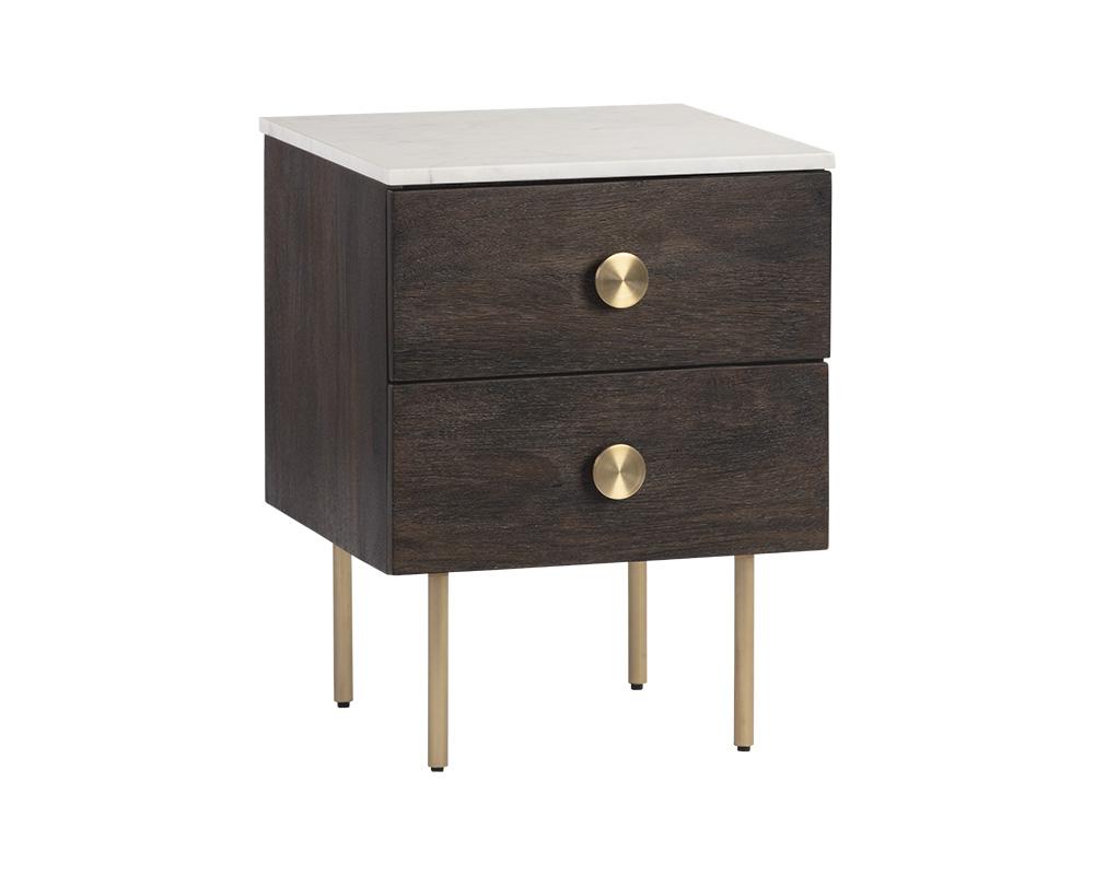 Keely Nightstand - White Marble / Dark Walnut