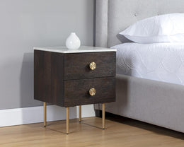 Keely Nightstand - White Marble / Dark Walnut