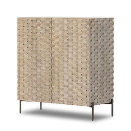 RAFfael Bar Cabinet - Carved Stonewash Grey Mango