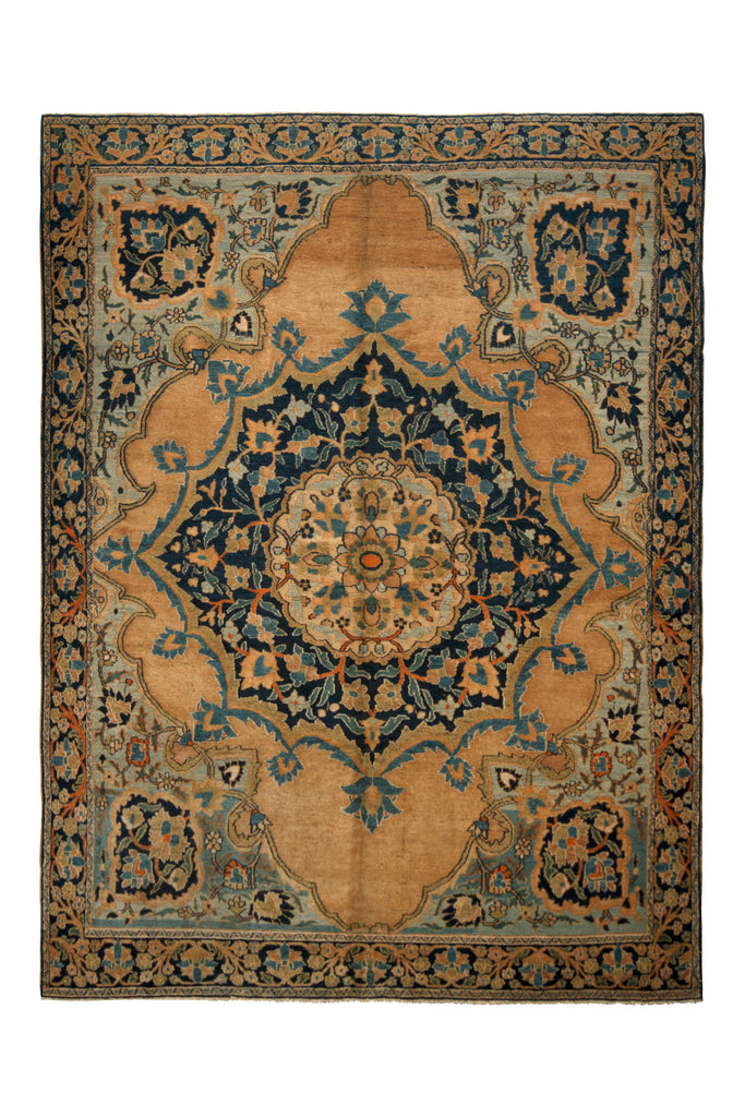 Antique Doroksh Geometric-Floral Yellow And Blue Wool Persian Rug - 10657