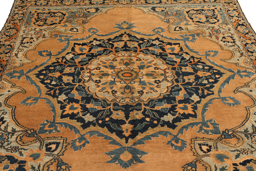 Antique Doroksh Geometric-Floral Yellow And Blue Wool Persian Rug - 10657