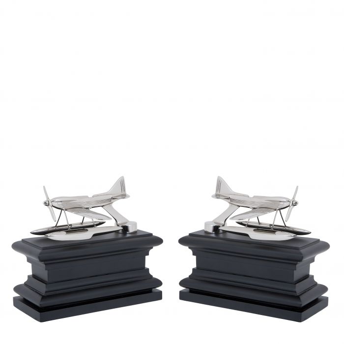 Bookend Hydroplane Nickel/ Black Wood Set of 2