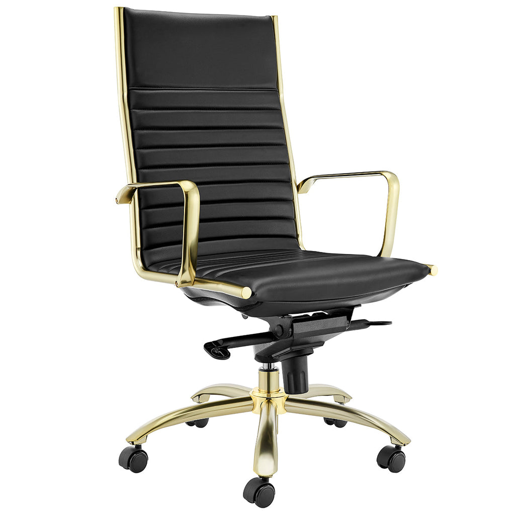 Dirk High Back Office Chair - Black,Brushed Gold Base