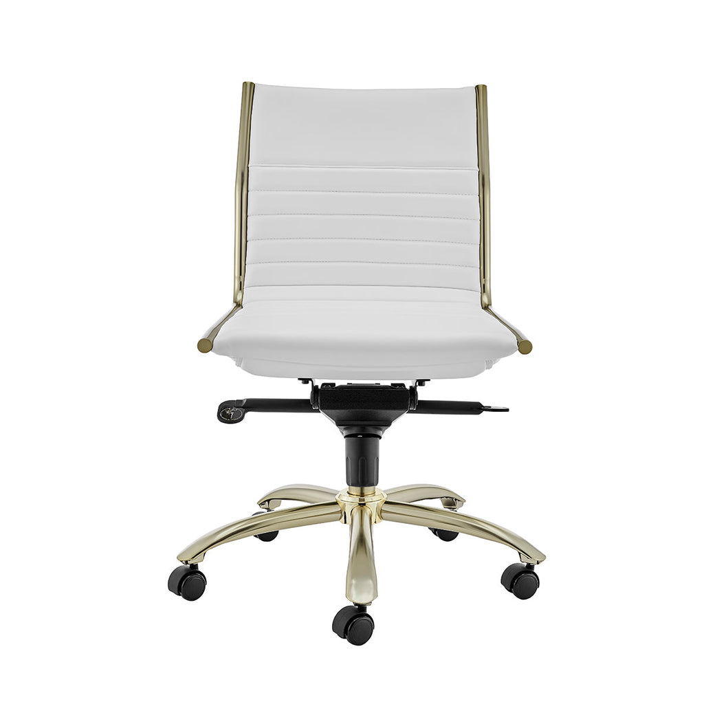 Dirk Low Back Office Chair w/o Armrests - White,Brushed Gold Base
